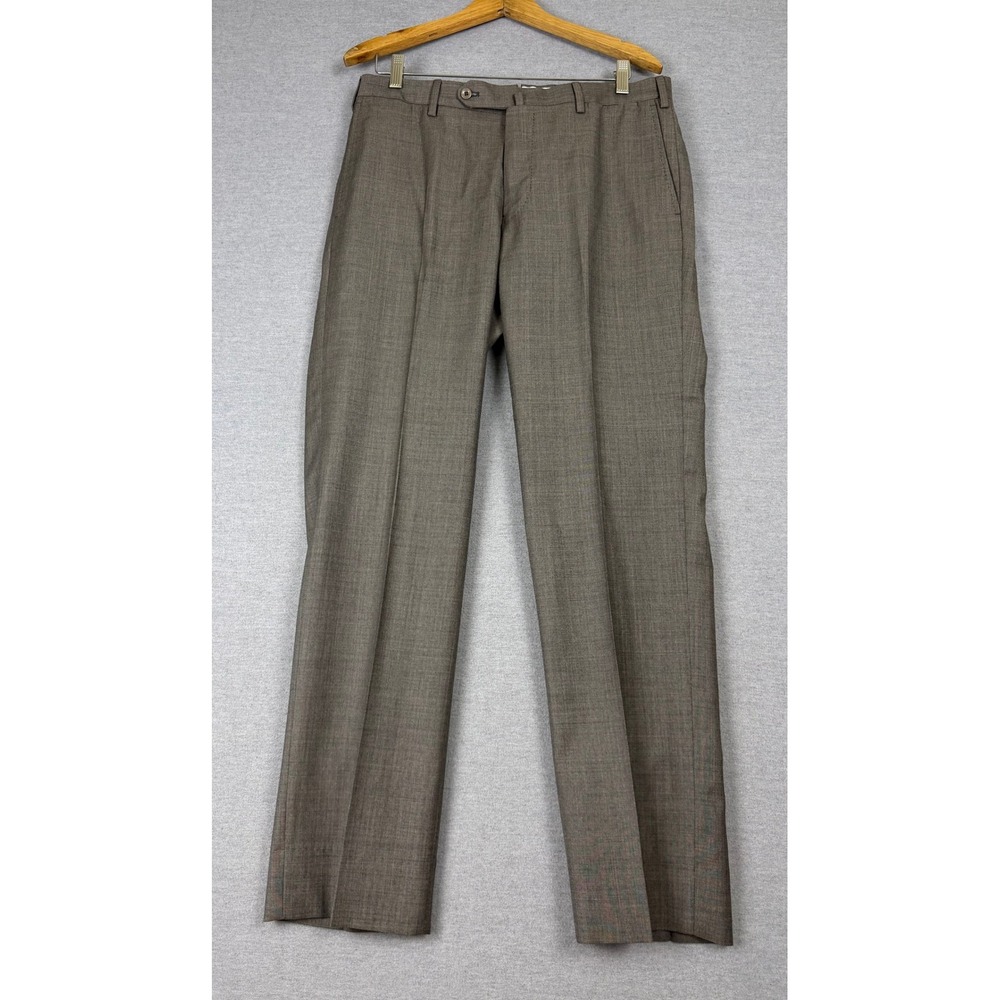 Incotex 1951 Mens Brown Super 100s Wool Sharkskin Dress Pants Italy Size 34